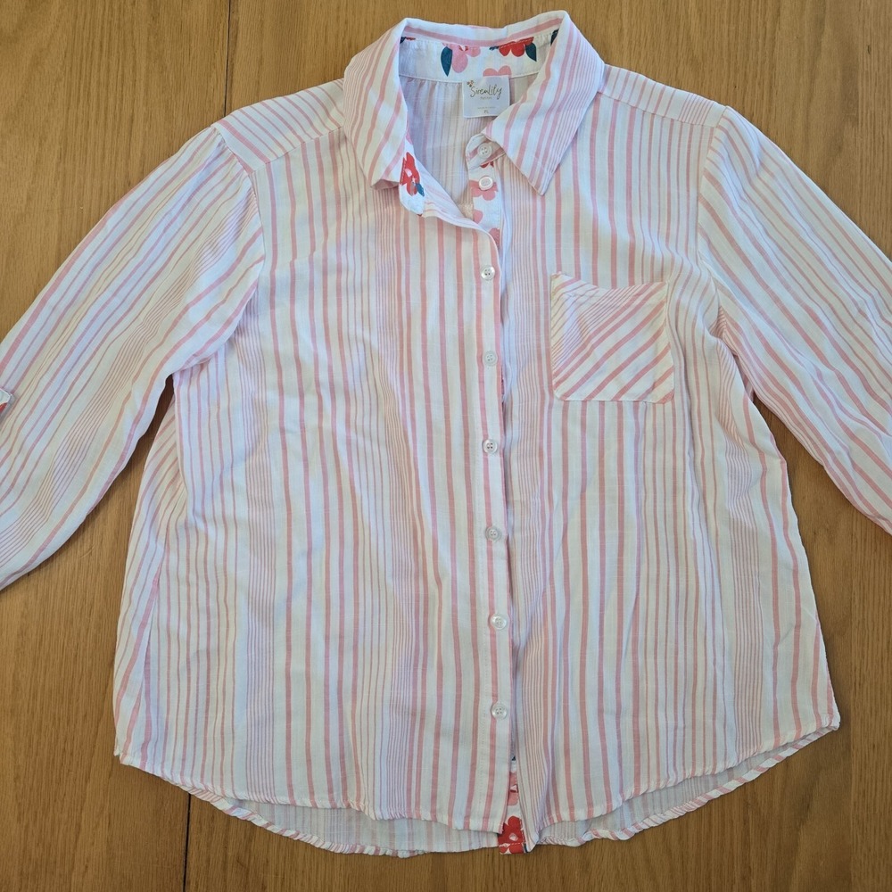 SirenLily Womens PETITES‎ L  Button Down Beachy Top Blouse Feminine